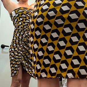 Diane Von Furstenberg Black and Gold Strapless Dress